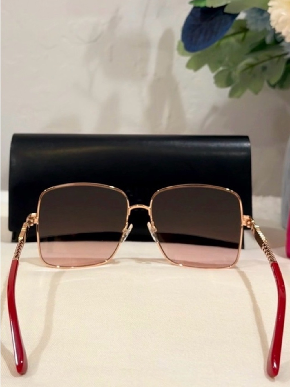 Moschino Gold Frame Sunglasses with Red Gradient Lenses - Picture 4 of 10